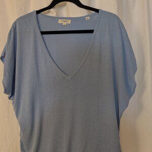 Max Studio Blue V-Neck Knit Top Batwing Sleeves Drawstring Hem Women’s XL